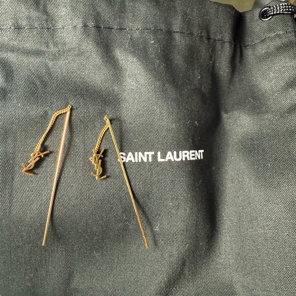 Saint Laurent Gold Logo Drop Earrings